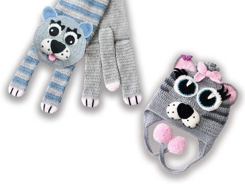 Set 2 in 1: Kindermütze + Schal "Katze", alle Gr.