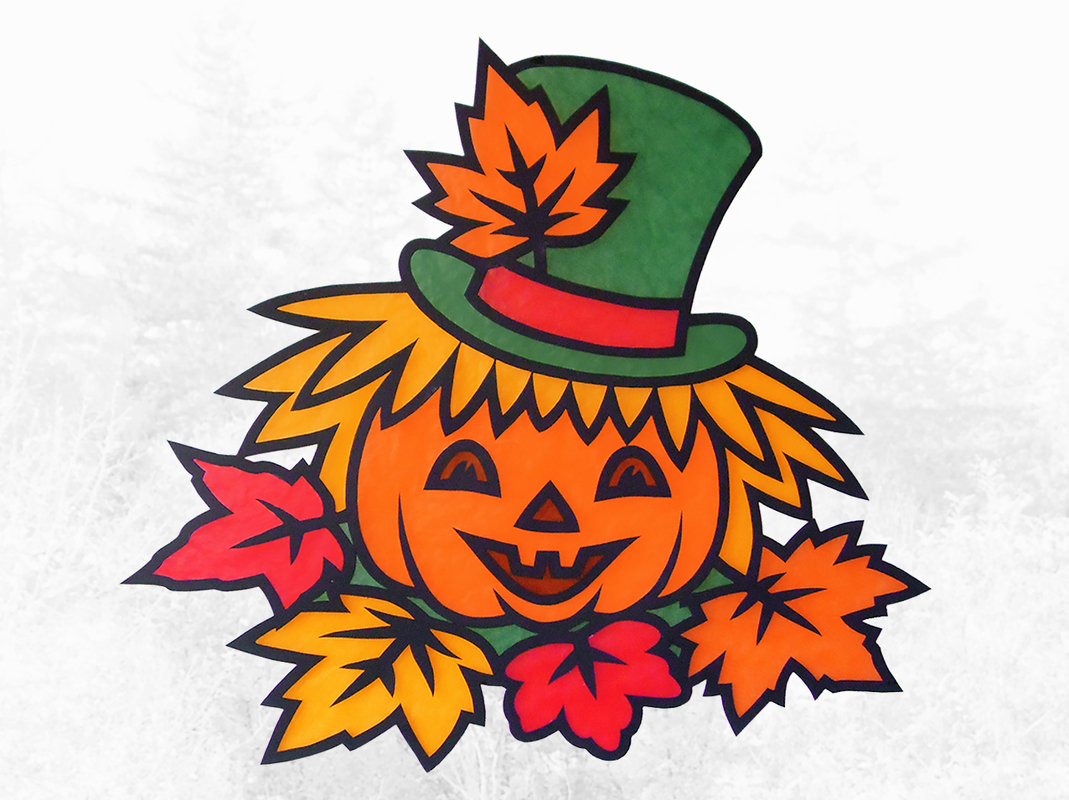 Fensterbild für Halloween - Kürbis mit Hut – Bastelvorlagen und Anleitung