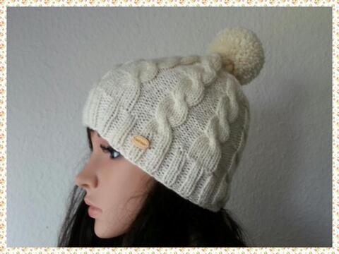 23 Strickanleitung Bommelmütze natur Zopfmuster
