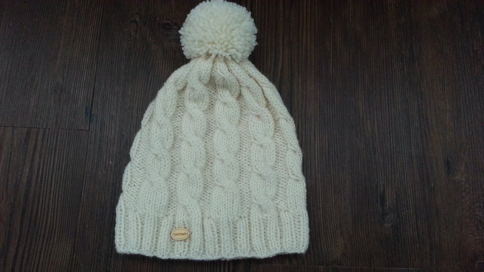 23 Strickanleitung Bommelmütze natur Zopfmuster
