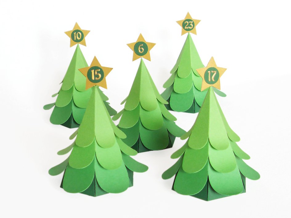 Adventskalender – kleine Tannenbäume – Bastelvorlagen mit Anleitung