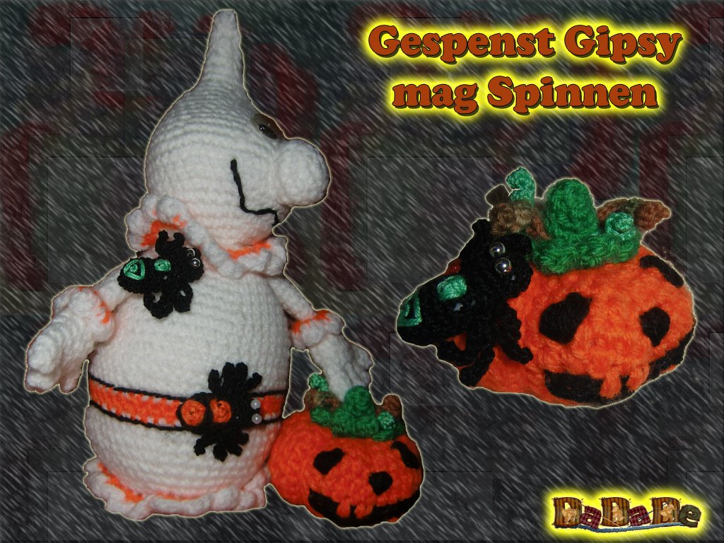 Gespenst Gipsy, gehäkelte Herbstdekoration mit Kürbis und Spinnen - Bild 2