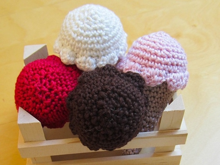 Eis, Eiscreme, Eistüte, Eiswaffel gehäkelt