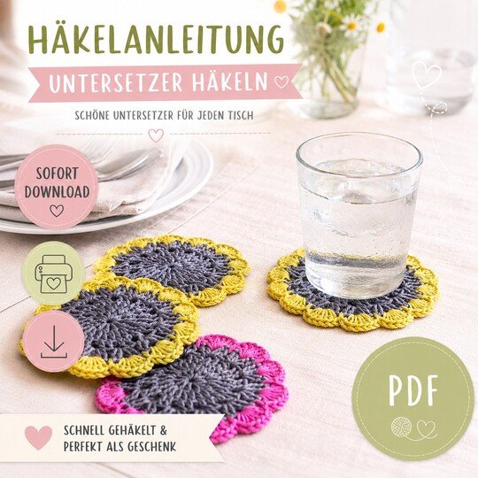 Häkelanleitung Untersetzer Schritt-für-Schritt Anleitung inkl. Häkelschrift