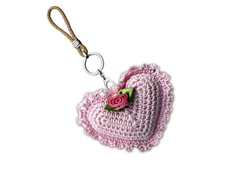 Schlüsselanhänger Herz mit einer Rose, Gr. ca. 7 cm