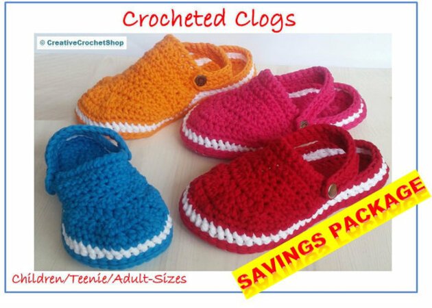 BUNDLE: Crocheted Clogs, Sizes Sizes Child 6 – Women 10.5/11