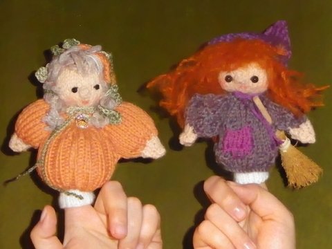 Strickanleitung für Halloween-Fingerpuppen "Hexe Huberta und Kürbis-Kathi"