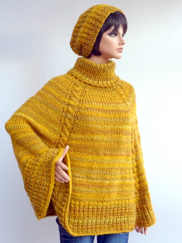 Warmer Poncho - Universalgröße, Strickanleitung für Anfänger - Bild 5