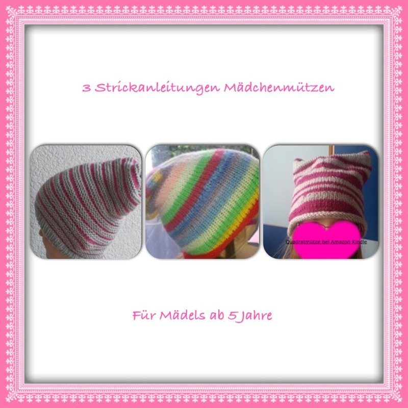 3 Strickaneitungen im Set für Mädchenmützen- tragbar von 5-12 Jahren