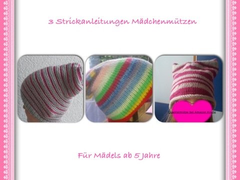 3 Strickaneitungen im Set für Mädchenmützen- tragbar von 5-12 Jahren