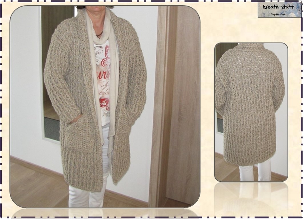 Häkelmantel - warmer leger, für Anfänger, Gr. L / 42, Anleitung