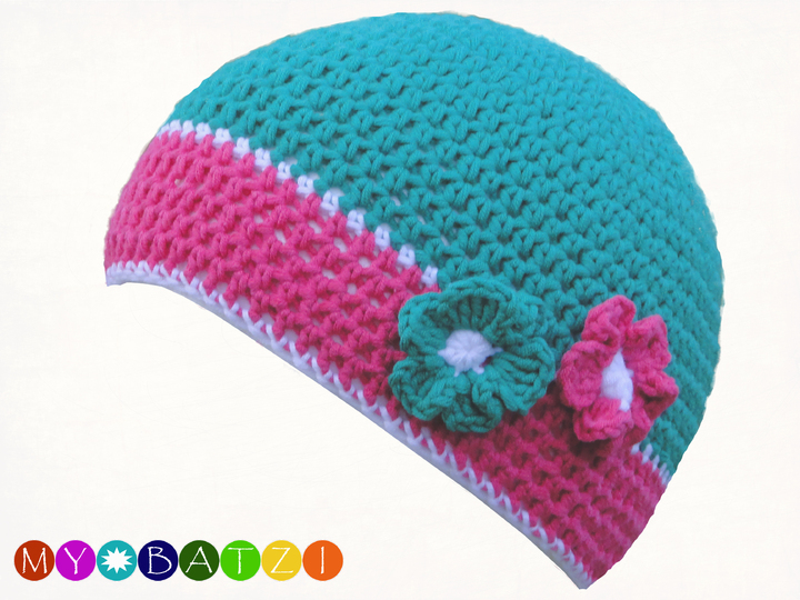 Häkelanleitung für Mütze mit Blumen