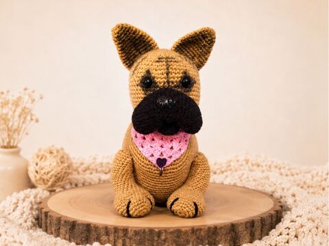 Crochet pattern for a sitting French Bulldog amigurumi dog