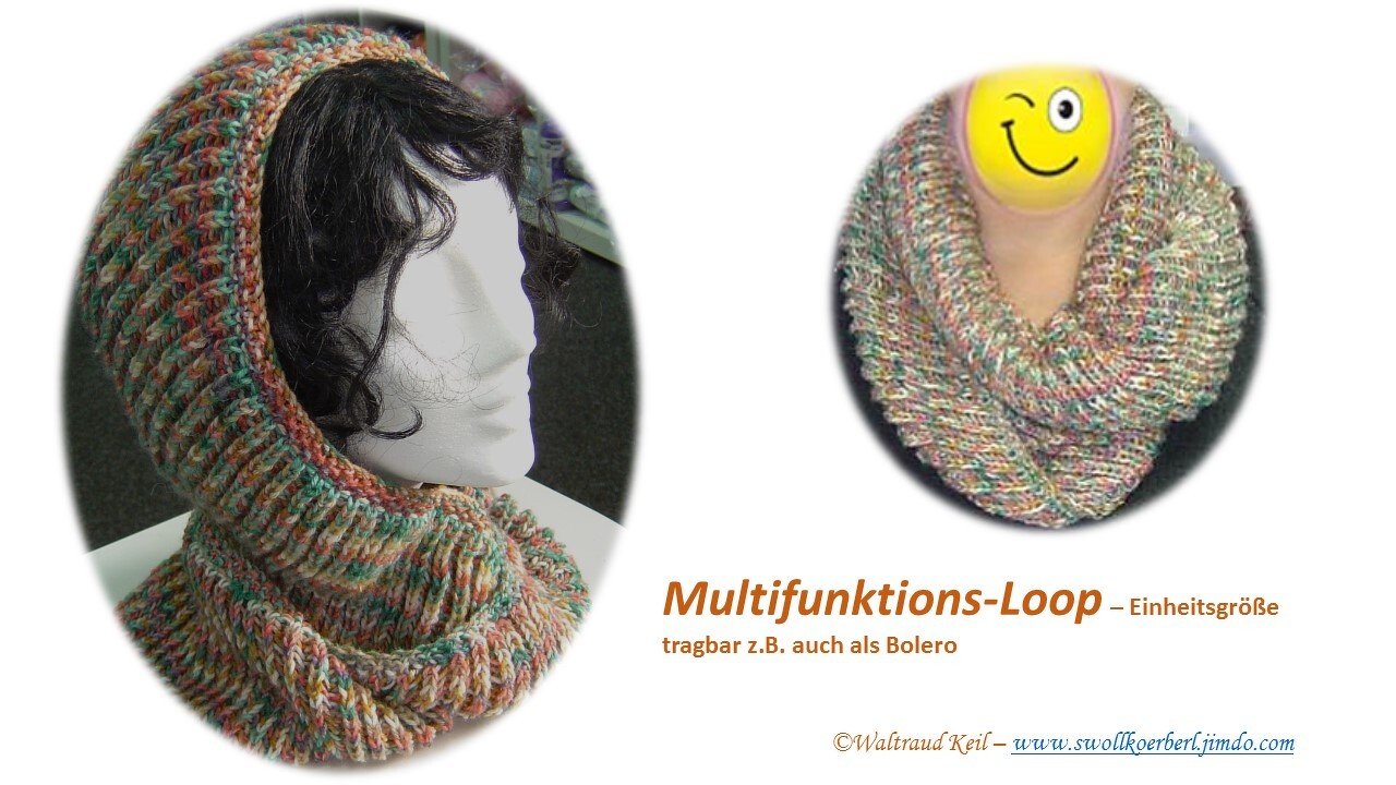 Multifunktions-Loop-Bolero-Nierenwärmer-Schulterwärmer-Mützenschal gestrickt