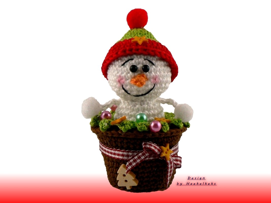 Schneemann im Topf -- Häkelanleitung von Haekelkeks®