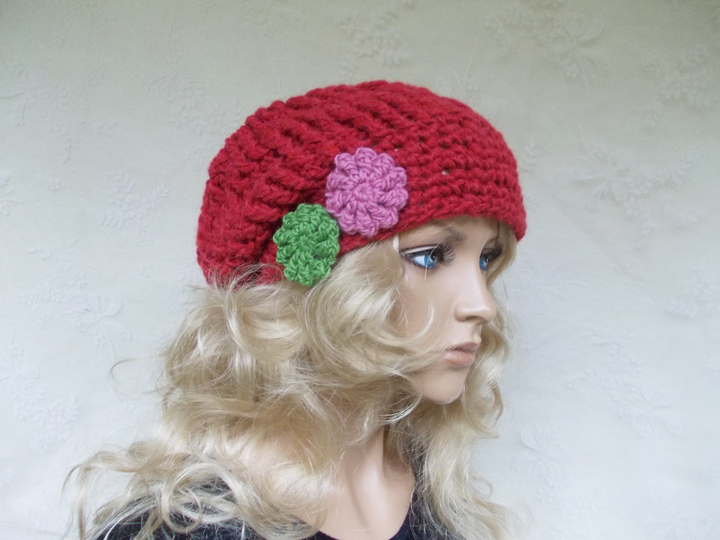 Häkelanleitung für Beanie, Häkelbeanie, Häkelblüten, slouchy