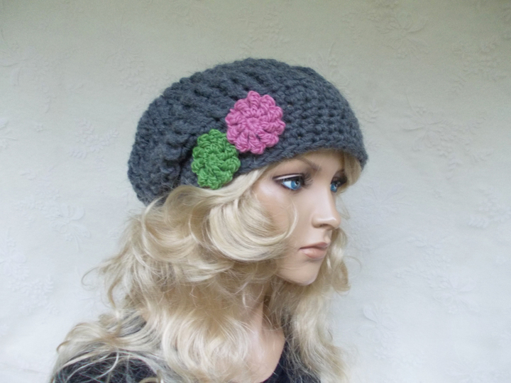 Häkelanleitung für Beanie, Häkelbeanie, Häkelblüten, slouchy