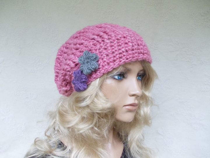 Häkelanleitung für Beanie, Häkelbeanie, Häkelblüten, slouchy