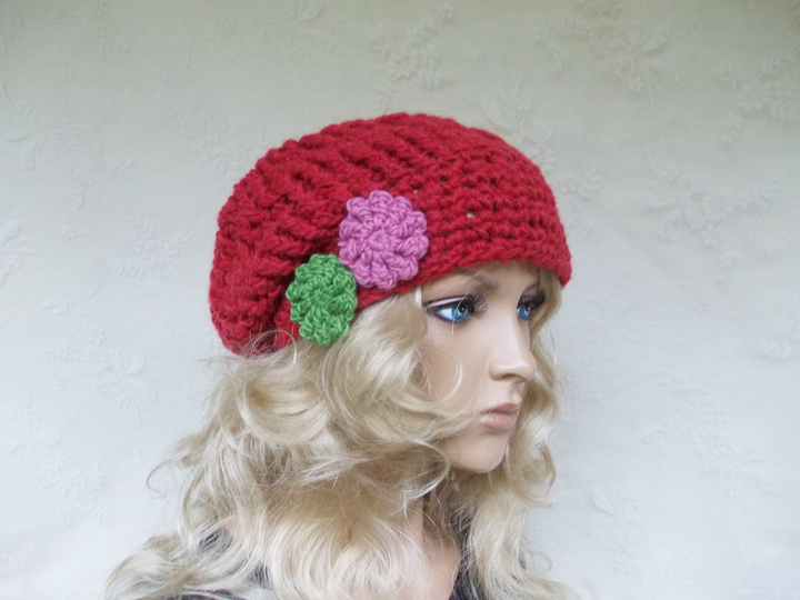 Häkelanleitung für Beanie, Häkelbeanie, Häkelblüten, slouchy