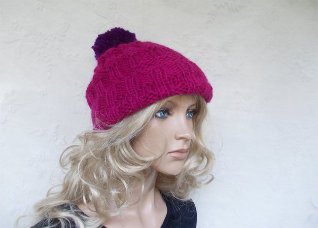 knit pattern for a cap/hat, cute women hat, slouchy, bobble-beanie