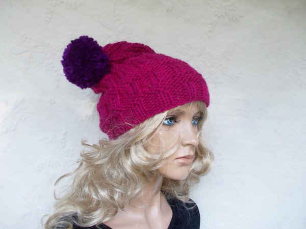 knit pattern for a cap/hat, cute women hat, slouchy, bobble-beanie