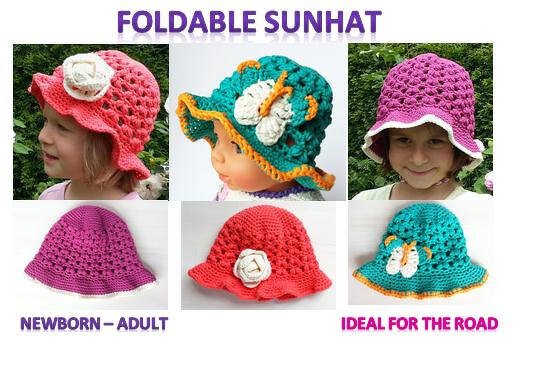 Foldable, airy sunhat, sizes newborn - adult, crochet pattern