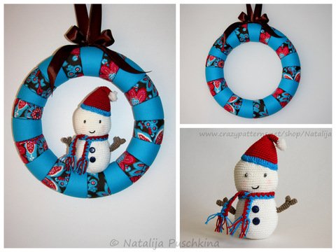 Weihnachtskranz mit Schneemann - Häkelanleitung