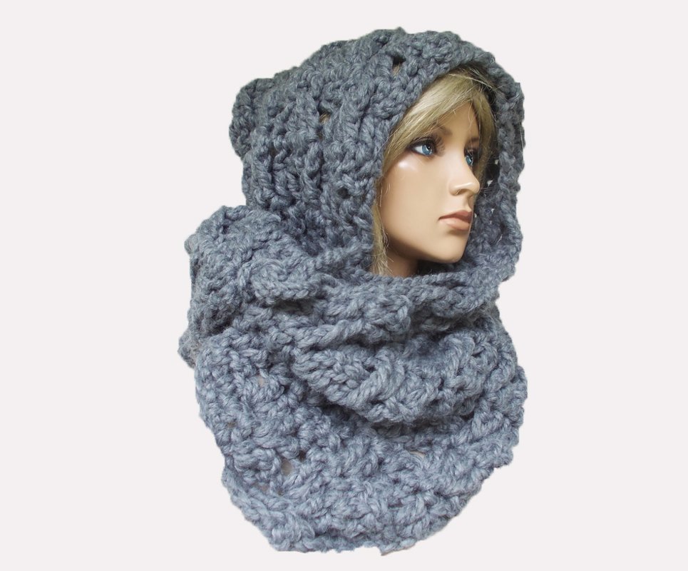 Gehäkelter Kapuzenschal "Darja" mit Häkelband, Hoodie, one size, unisex für Frauen und Männer - Bild 2