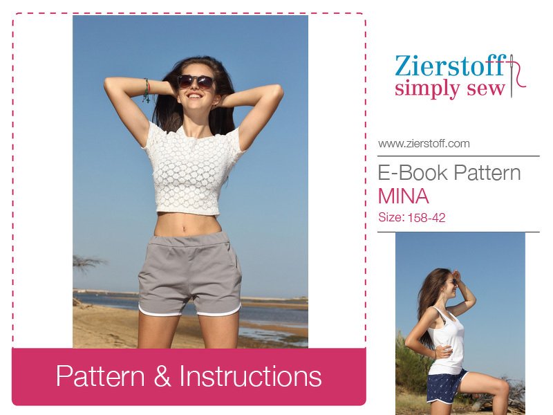 MINAs shorts / hot pants pattern, sizes 158 – 42 (Kids M – women´s M/L)