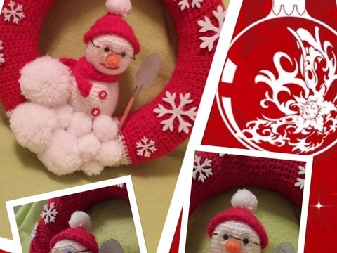 Kostenlose Häkelanleitung - Weihnachtskranz mit Schneemann