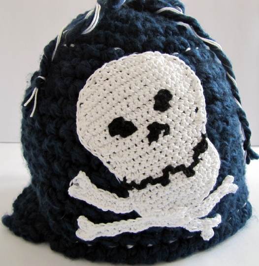 Hat (Beanie) with skull - Unisex - children, adults, Crochet Pattern