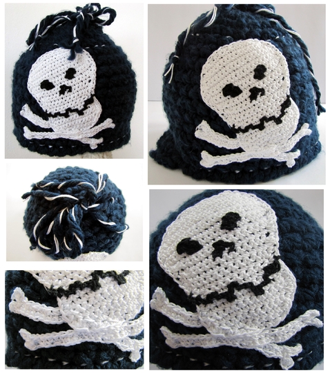 Hat (Beanie) with skull - Unisex - children, adults, Crochet Pattern