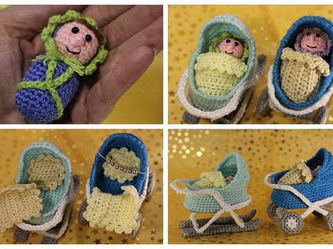 Häkelanleitung Sweepies Kleiner Kinderwagen, Kinderwagen-Schlitten & Baby