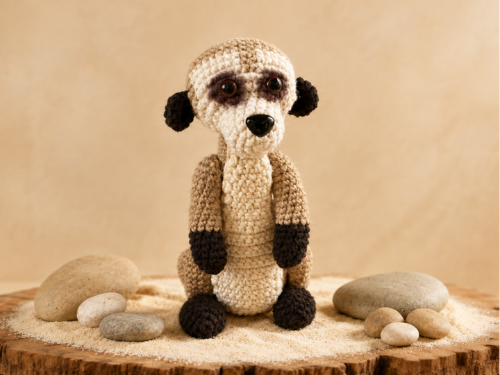 Häkelanleitung für ein sitzendes Erdmännchen Amigurumi