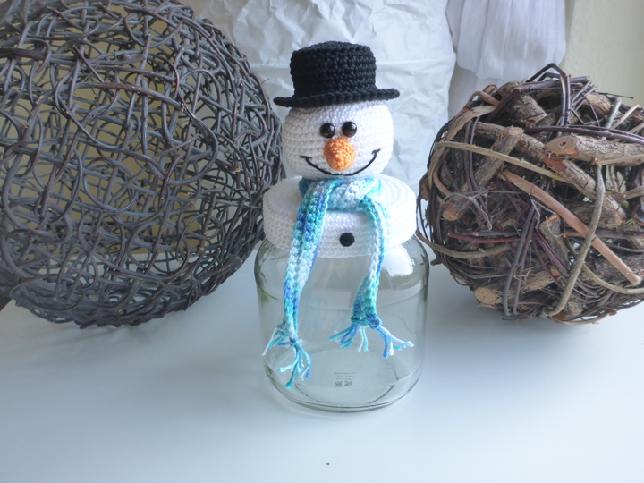 Häkelanleitung Schneemann Bonbonglas