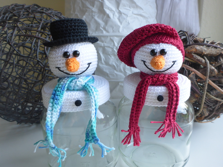 Häkelanleitung Schneemann Bonbonglas