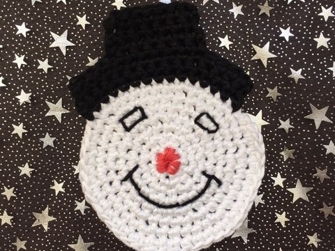 Häkelanleitung Untersetzer Schneemann