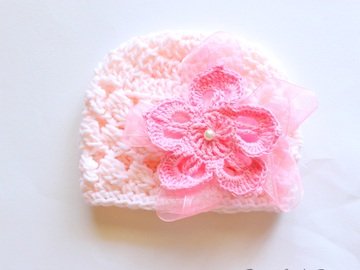 Crochet Puff Hat With Flower Newborn- Child