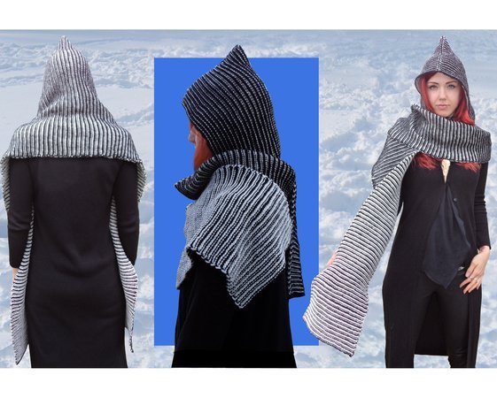 Download Knitting pattern "Two-Color-Play Pixie Scoodie", Scarf, Hood