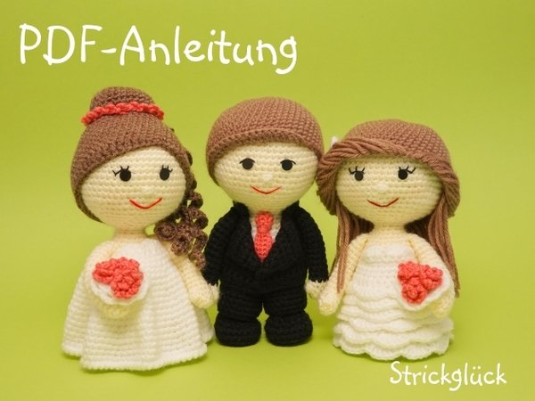 Crochet pattern wedding couple Set bride groom wave and ruffles dresses amigurumi 