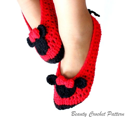 Miss Bow Mouse Women Crochet Shoes Pattern