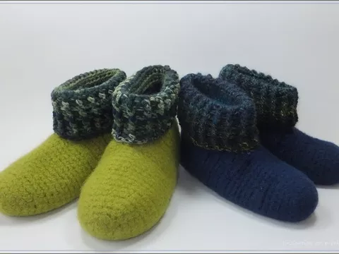 "Rolli-Pusch" gehäkelte Filzpuschen für Groß & Klein - Gr. 20 - 47