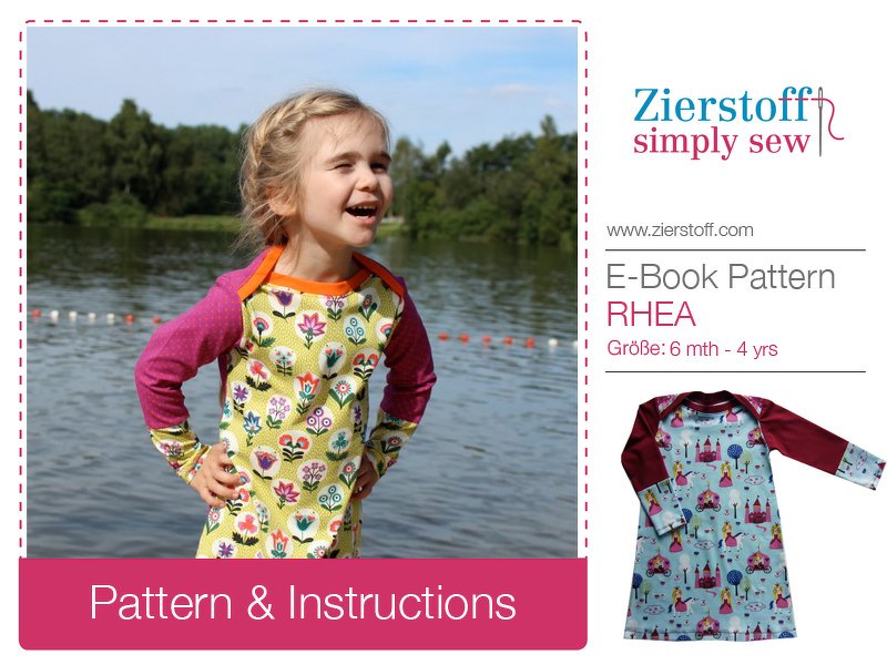 RHEAs dress / shirt pattern, American neckline, sizes 62-104 / 6 mo.- 4/5 yrs.