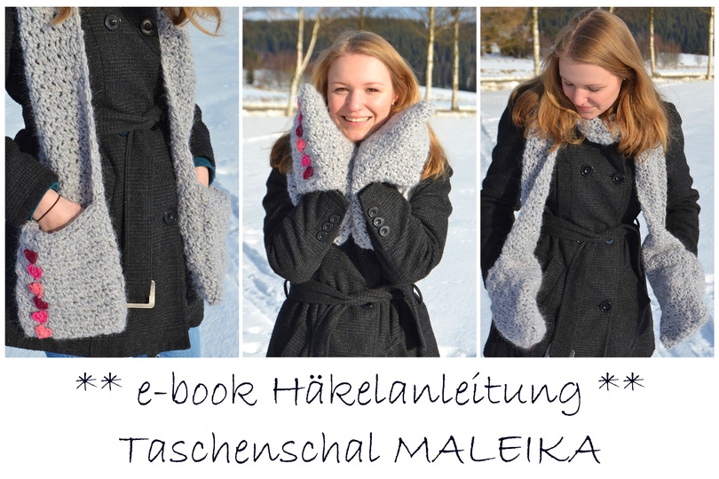 - MALEIKA - Taschenschal, Schal mit Taschen und Herzapplikation Häkelanleitung für alle Größen