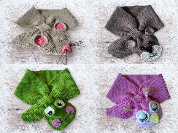 how to knit scarfs with animal heads for kids