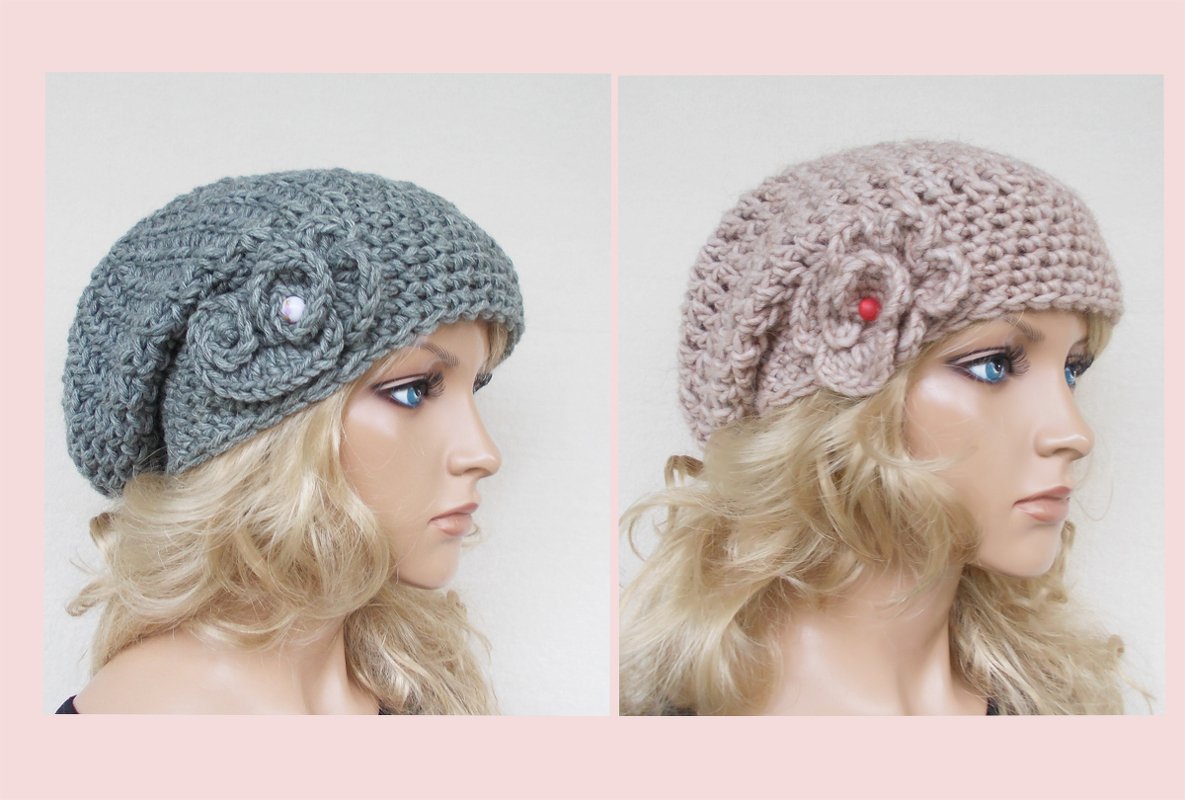 Häkelanleitungen für 2 Häkelmützen mit Häkelblüten, kombinierbar