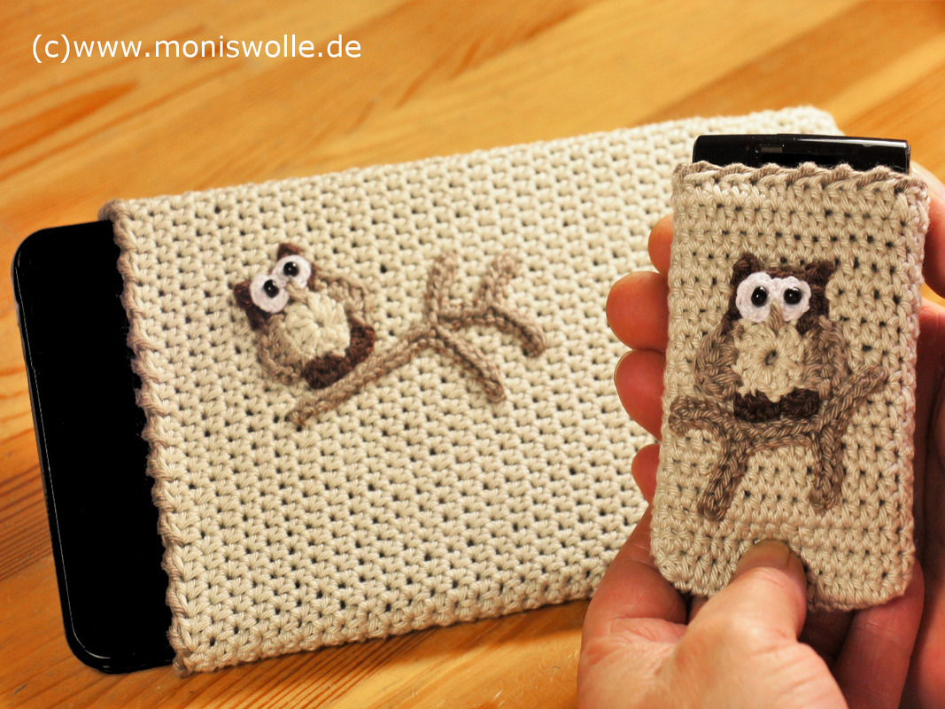 Crochet Mobile Phone Bag - Tablet Case - Smartphone and Handy Case with owl "Athene"