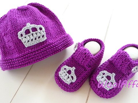 Strickanleitung - Babymütze + Babyschuhe - Krönchen-Set - No.99