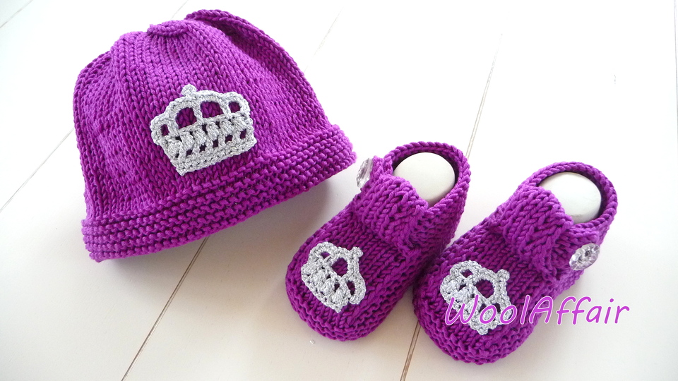 Strickanleitung - Babymütze + Babyschuhe - Krönchen-Set - No.99