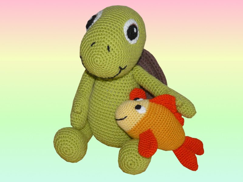  Häkelanleitung XXL, Sparky die Schildkröte und sein Freund Rico der Fisch
